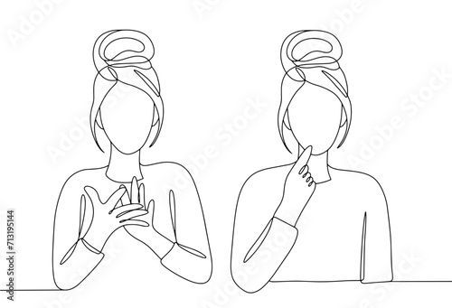 Sign language. Woman. One line