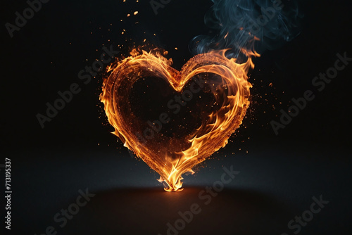 burning heart in the dark valentine background