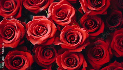 Red roses background. valentine s day background. top view