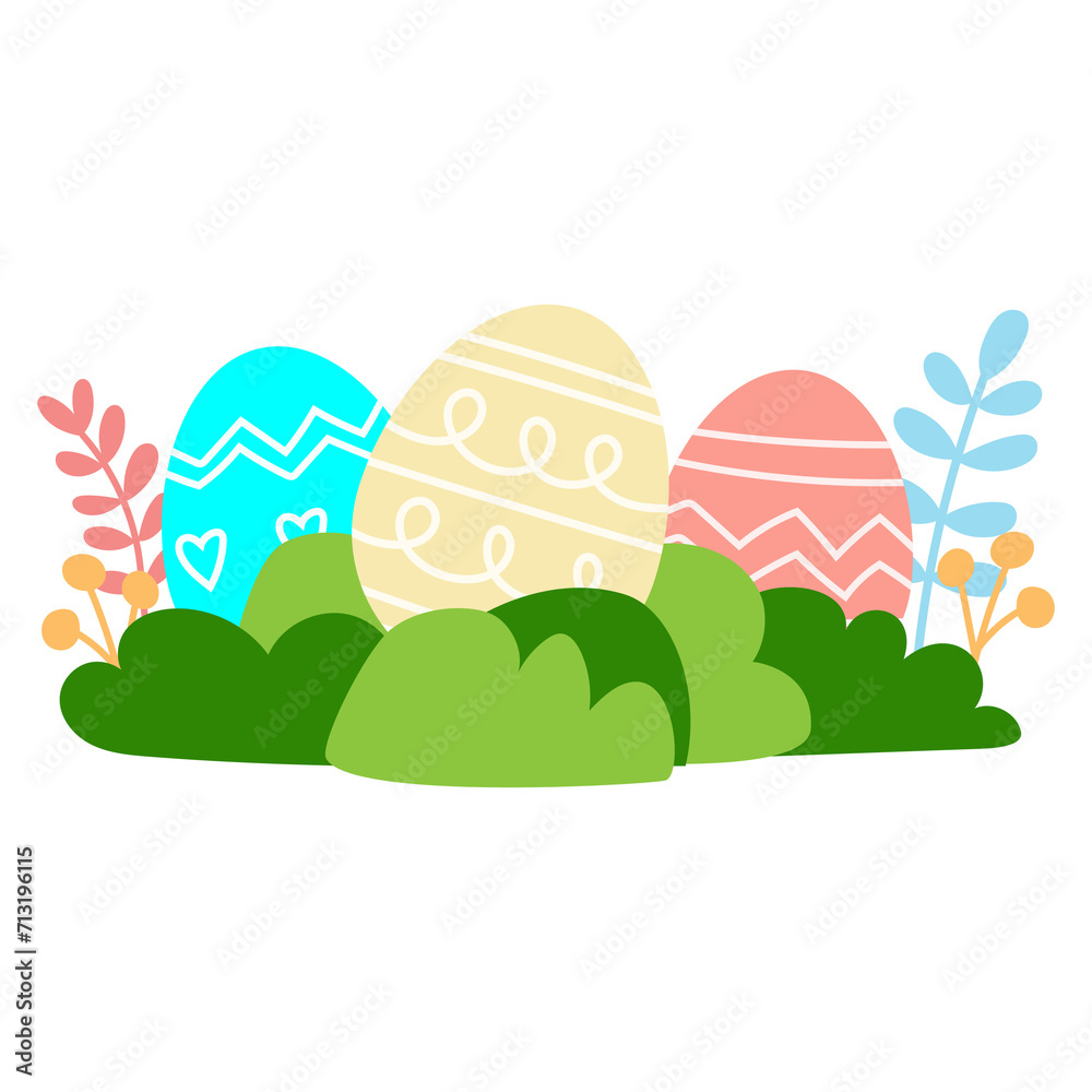 Fototapeta premium Easter bunny rabbits and Easter eggs, Welcome spring season, clipart