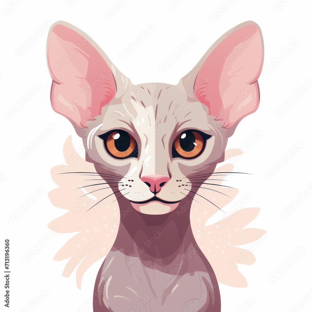 Peterbald_cat in kawaii style on white background