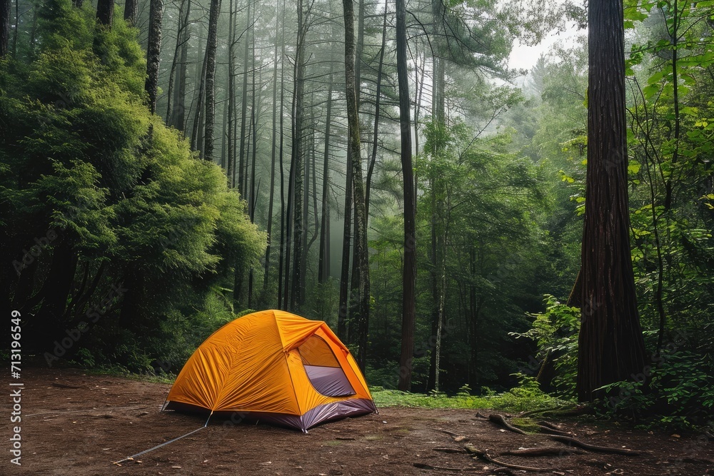 Camping tent in a camping in a forest -