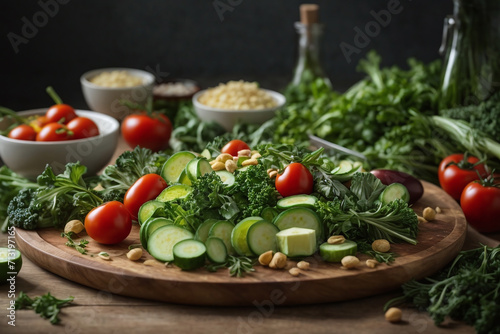 fresh vegetables on wooden background