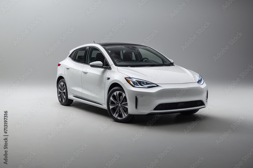 white electric car concept grey background
