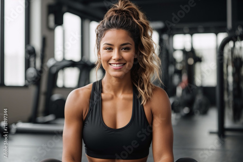 portrait of a young woman in a gym 