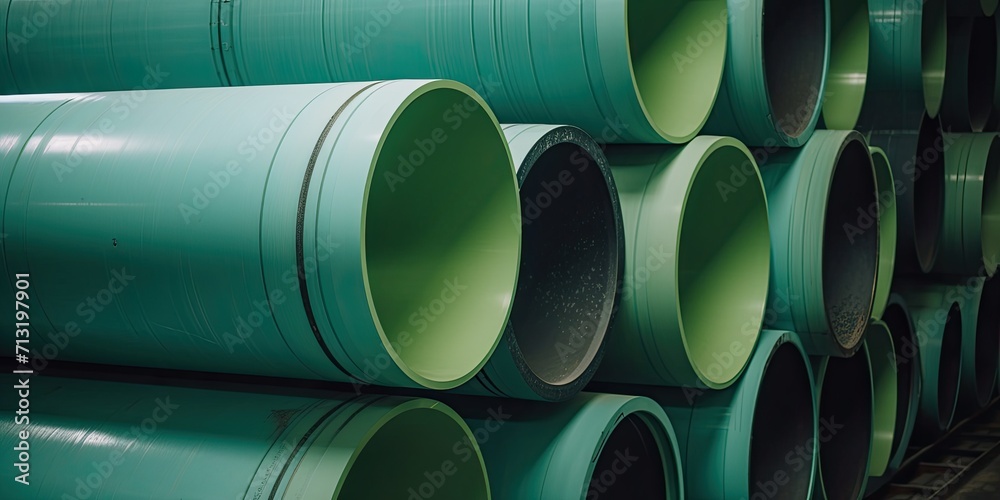 A cluster of cylindrical pipes rises from a flat plane, creating a sense of industrial efficiency and environmental harmony A cluster of cylindrical pipes rises from a flat plane, creating a sense of industrial efficiency and environmental harmony