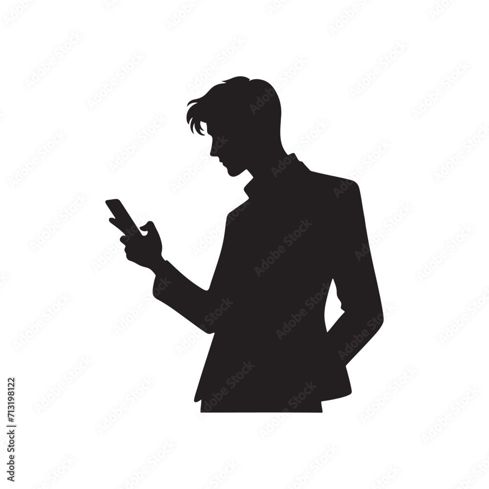 Digital Discourse: Technology Silhouette - Mobile Using Vector Concluding the Visual Discourse of Man Using Mobile Silhouette
