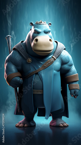 View of a Cartoon Hippopotamus Animal Beautiful Thor