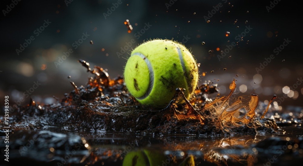 A solitary tennis ball rests upon the dewy grass, a symbol of the endless possibilities and competitive spirit of the game