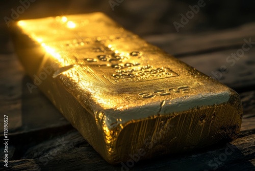 Sunlight is reflecting off the surface of the gold bar