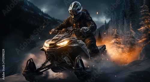 Braving the icy terrain, a daring motorcyclist revs their snowmobile through a digital world of adrenaline-fueled racing and breathtaking adventure photo