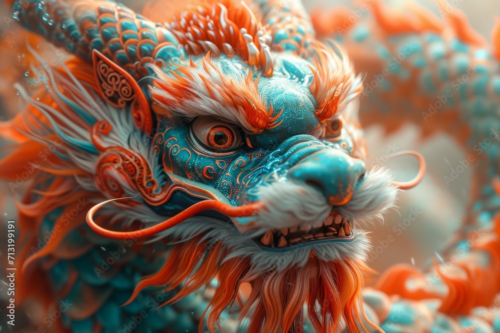 The close up portrait of the dragon at the blue sky. The close up portrait of the dragon at the blue sky.