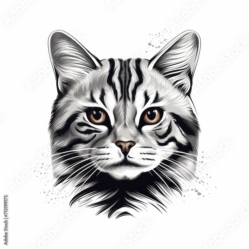 American_Shorthair_cat line art style on white background