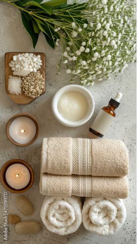 Luxurious Towels and Robes  Arrange plush and neatly folded towels and robes  showcasing the comfort and quality associated with spa experiences. Aromatherapy Diffuser
