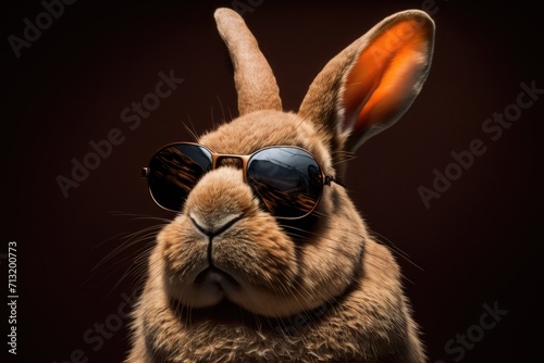 portrait of rabbit with sunglasses on a dark background