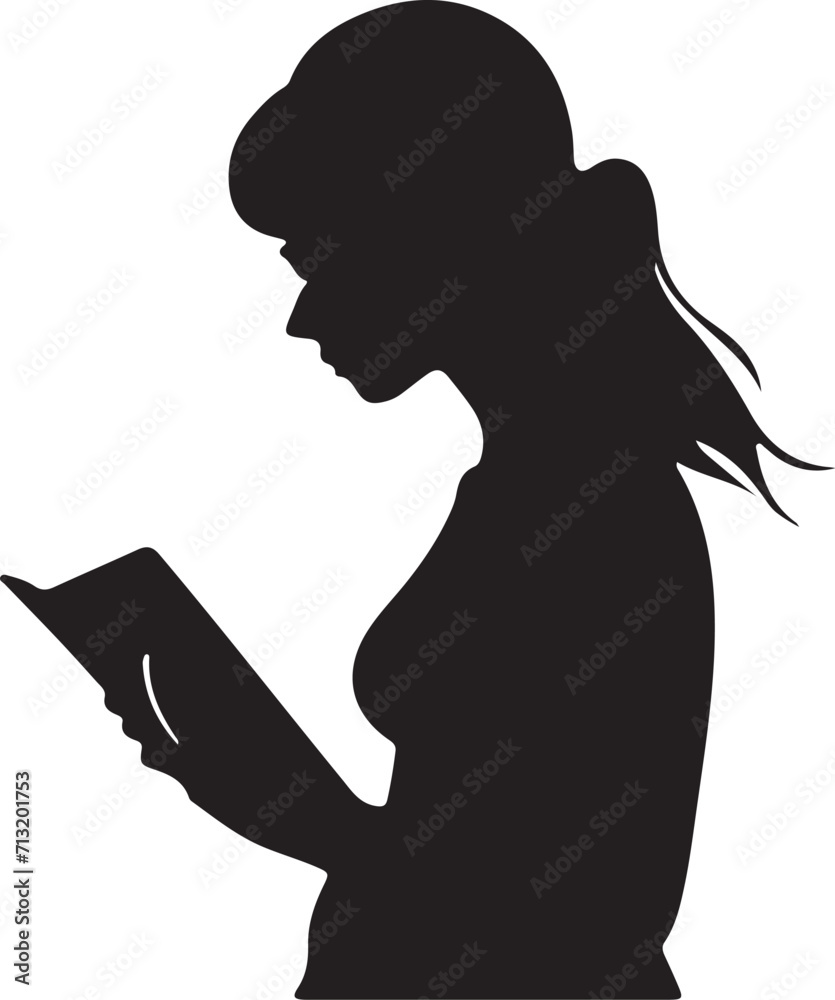 silhouette of  reading girl vector illustration