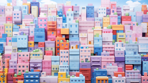 Vibrant Pastel Cartoon Cityscape with Japanese Minimalism and Anime Art Elements