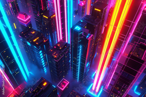 futuristic buildings neon lights