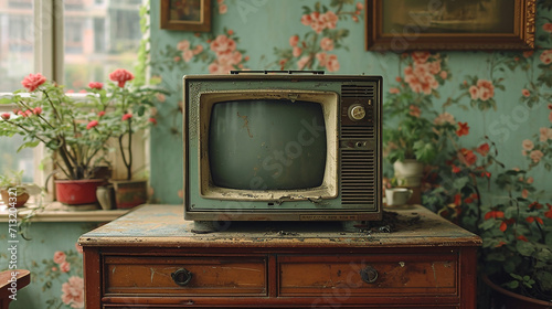 Vintage Black and White Television Set on Dresser in Main Room, Evoking the Nostalgia of Soviet Era