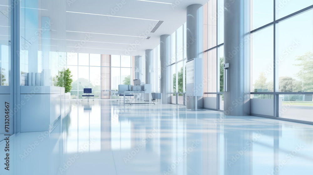 hall of modern office or medical institution in hospital, blurred background with trees and city hall of modern office or medical institution in hospital, blurred background with trees and city