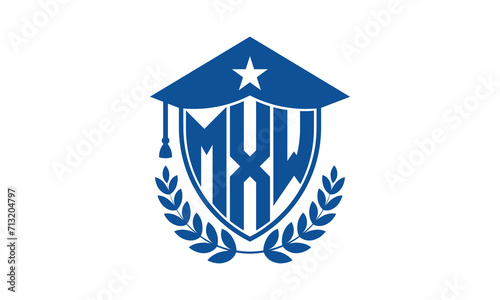 MXW three letter iconic academic logo design vector template. monogram, abstract, school, college, university, graduation cap symbol logo, shield, model, institute, educational, coaching canter, tech photo