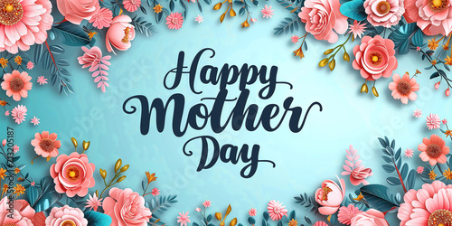 Happy Mother Day Illustration Banner Background With Flowers Decoration and Mom Day Text Copy Space Background.