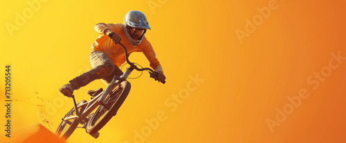 Dynamic BMX biker on a vibrant gradient yellow and orange 2backdrop