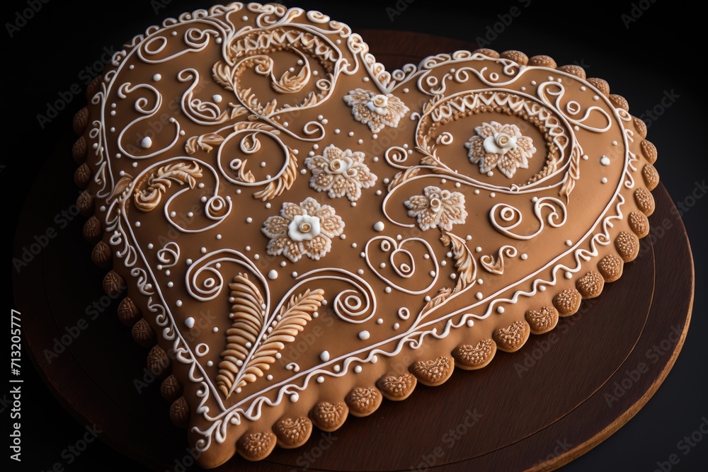 heart-shaped sugar cookie decorated with delicate piping and swirls of royal icing heart-shaped sugar cookie decorated with delicate piping and swirls of royal icing