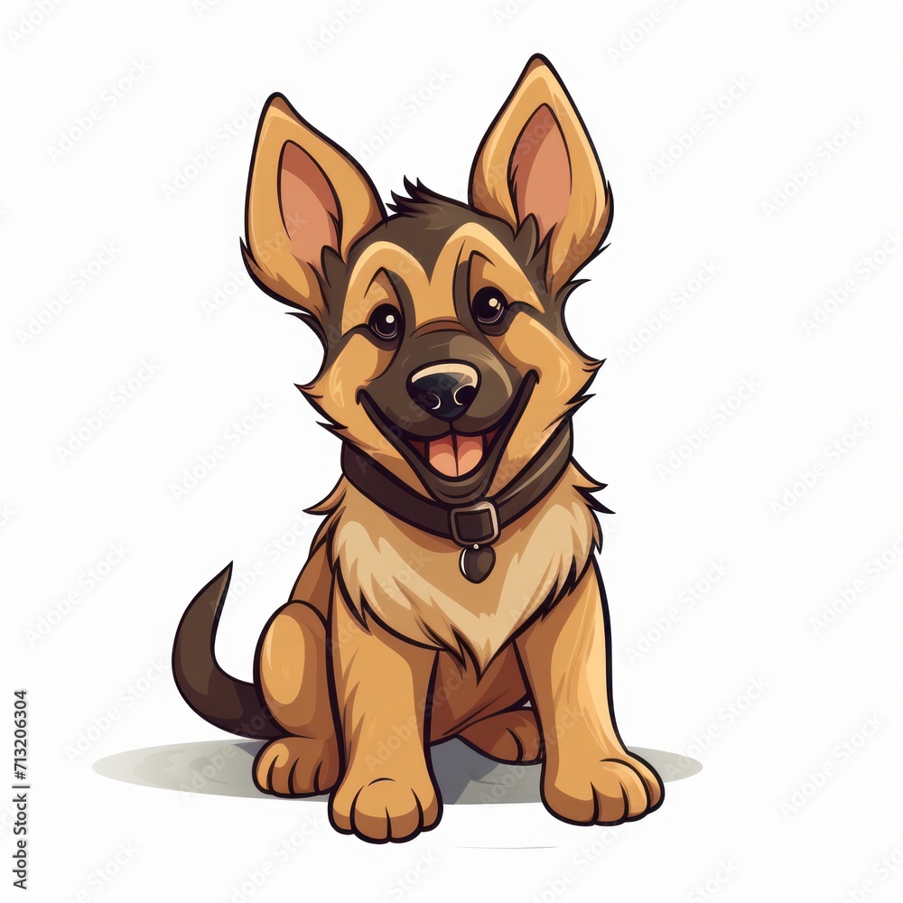 German_Shepherd_dog in kawaii style on white background