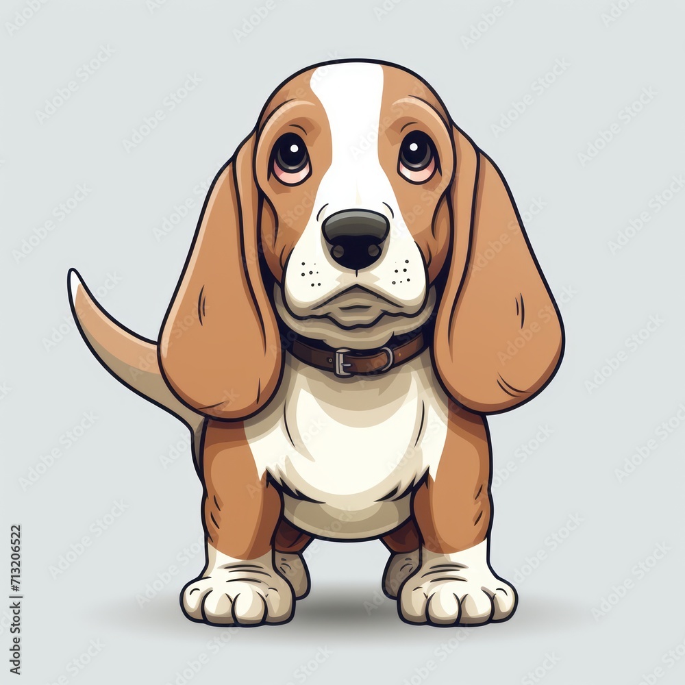 Basset_Hound_dog in kawaii style on white background