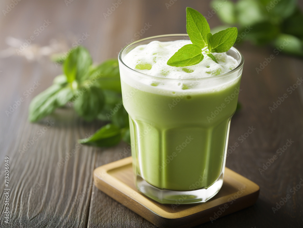 A refreshing cold matcha latte served in a stylish glass, captured in a high-resolution image format. A refreshing cold matcha latte served in a stylish glass, captured in a high-resolution image format.