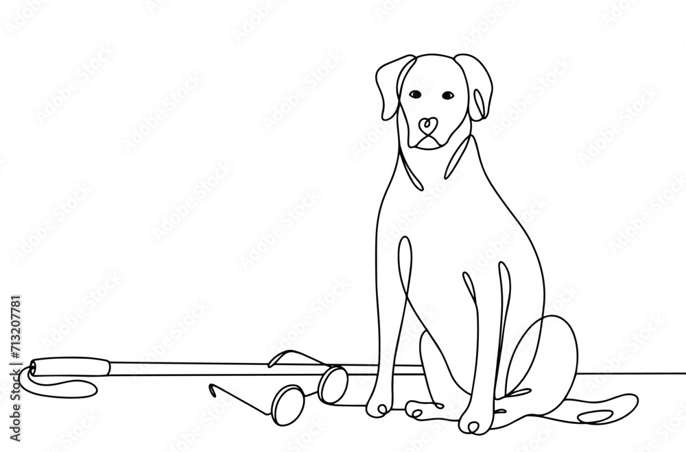 Fototapeta premium Guide-dog. Guide stick. Glasses. One line