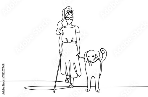 Woman. Blind. Guide-dog. One line