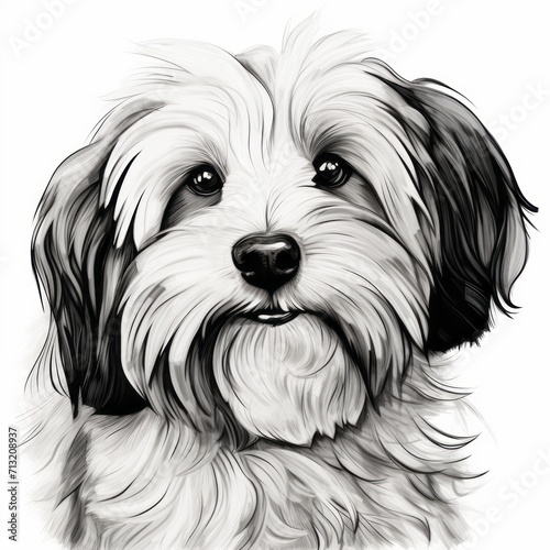 Havanese_dog in line art style on white background