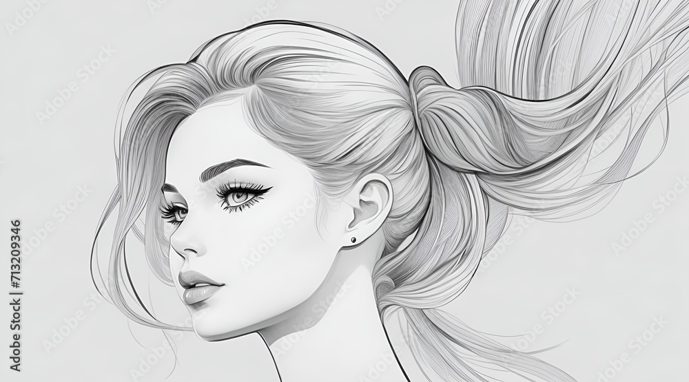 Illustration of a woman with flowing hair on a Women's Day background. Illustration of a woman with flowing hair on a Women's Day background.
