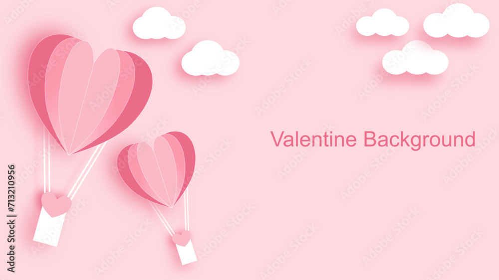 Paper cut art origami stlye background,Heart shaped balloon,Happy valentine 's day background,Vector illustration design for greeting card