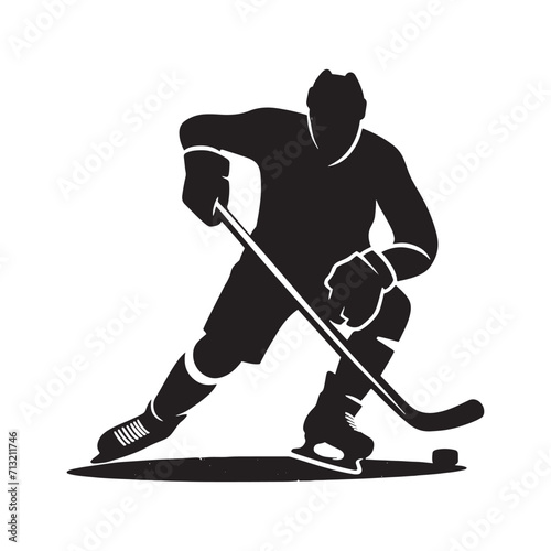 Vigorous Puck Pursuit: Athlete Silhouette in a Display of Hockey Player Silhouettes - Athlete Silhouette - Hockey Vector
