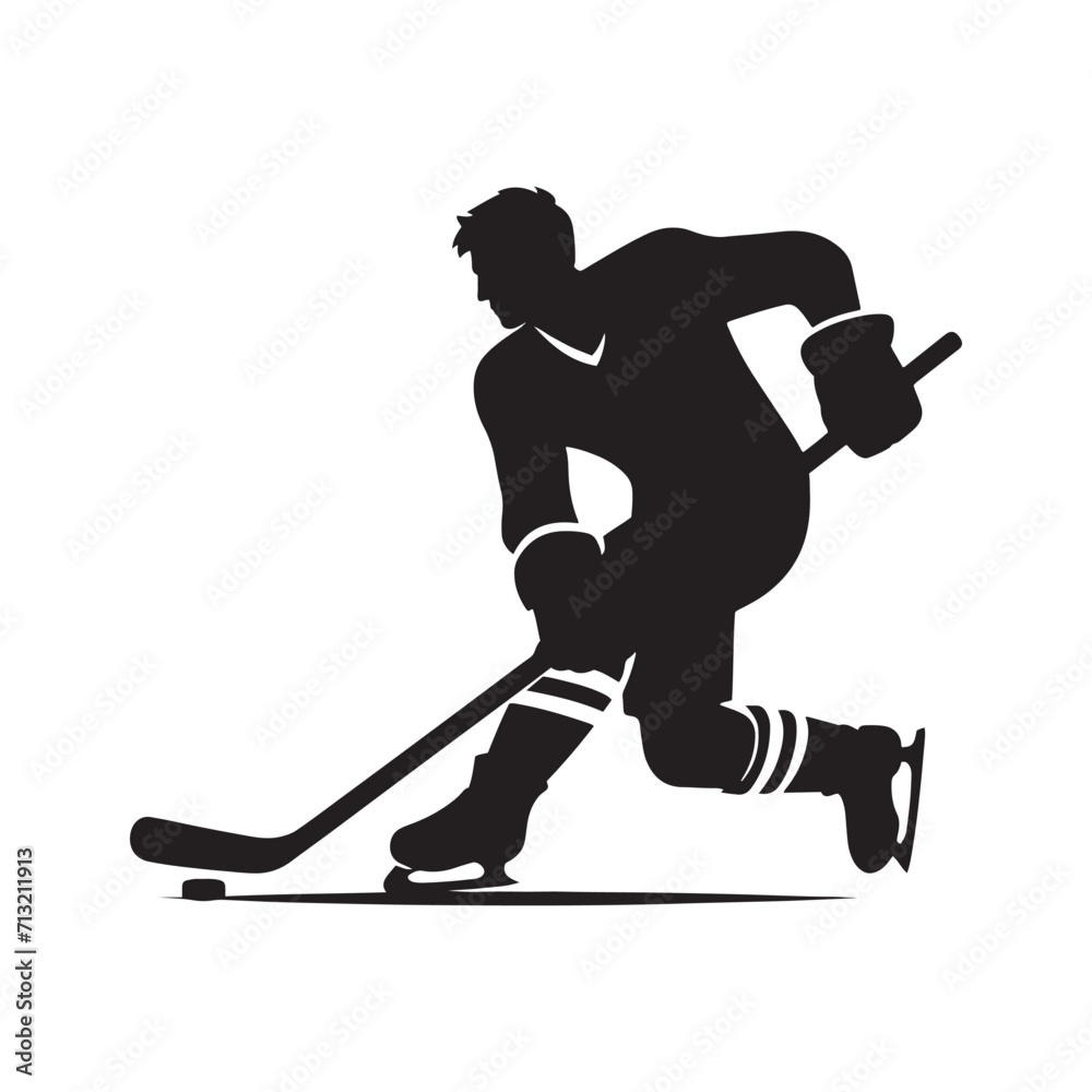 Obraz premium Vigorous Puck Pursuit: Athlete Silhouette in a Display of Hockey Player Silhouettes - Athlete Silhouette - Hockey Vector 