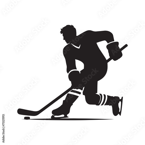 Vigorous Puck Pursuit: Athlete Silhouette in a Display of Hockey Player Silhouettes - Athlete Silhouette - Hockey Vector 