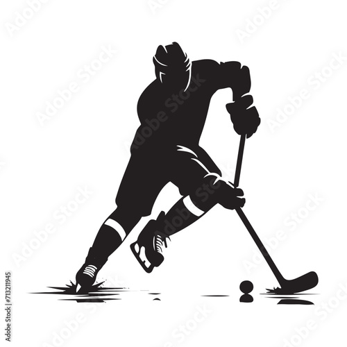 Precision Strikes: Hockey Player Silhouette Series Illustrating the Precision and Technique of an Athlete - Hockey Illustration - Athlete Vector
