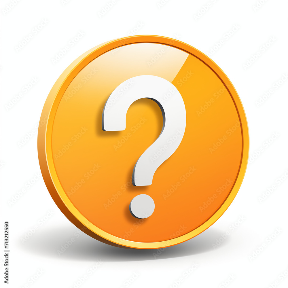 Vibrant Orange Glossy Question Mark Button, 3D FAQ Icon Design for Interactive Websites, Help Desks, and Informational Resources