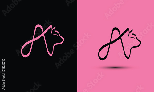 Initial letter A combine with cat head BLACK and PINK