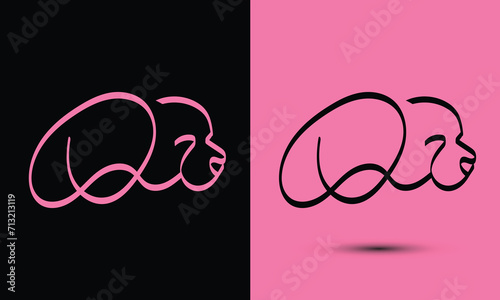 Initial letter o combine with dog head BLACK and PINK
