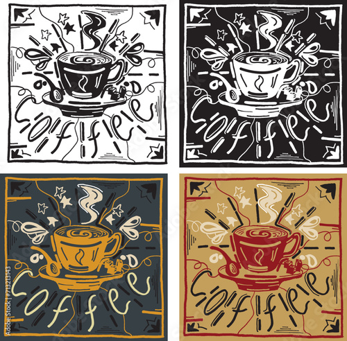 Coffee line art set. Outline coffee  illustrations collection with black thin line. Hand drown illustrations for your design.