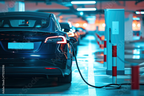  photo charging electric car at the electric gas station