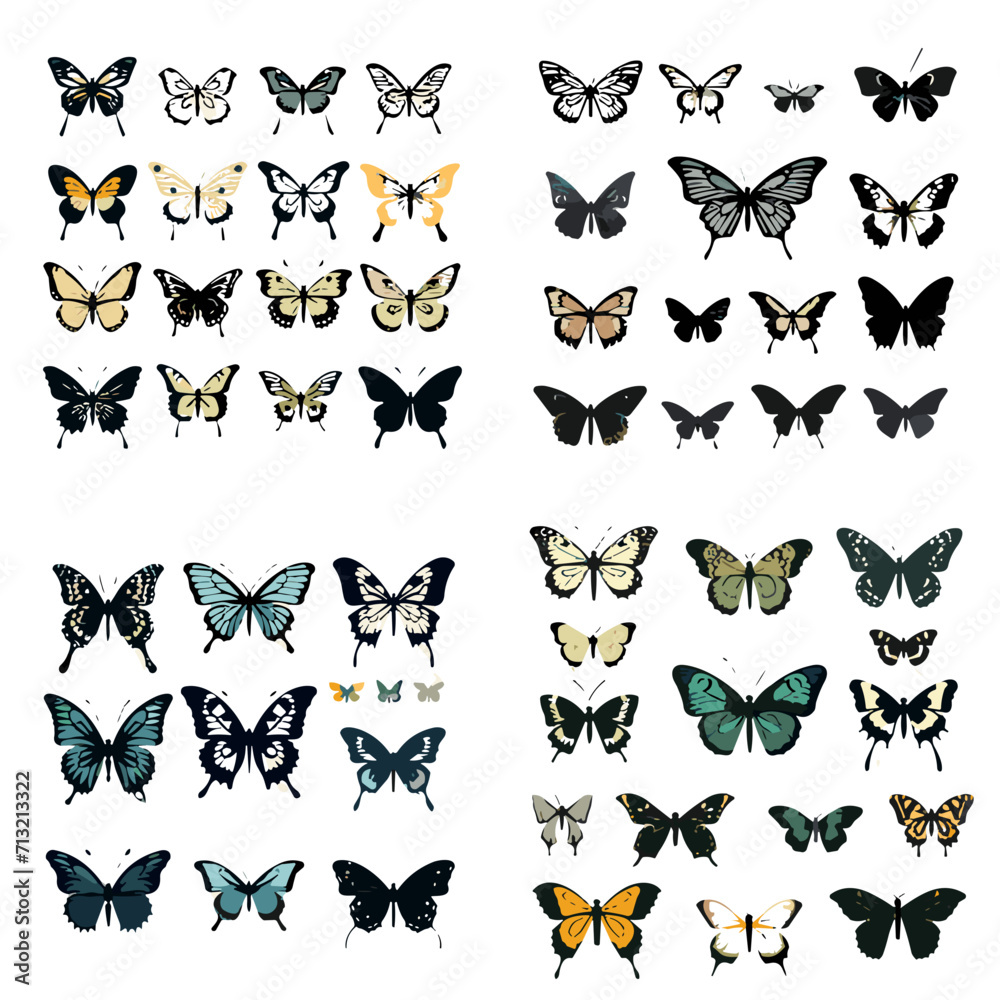 Fototapeta premium butterfly silhouette, butterfly svg, butterfly png, butterfly illustration, butterfly clipart, butterfly, insect, wing, nature, animal, fly, beauty, wings, swallowtail, yellow, vector, macro, summer,