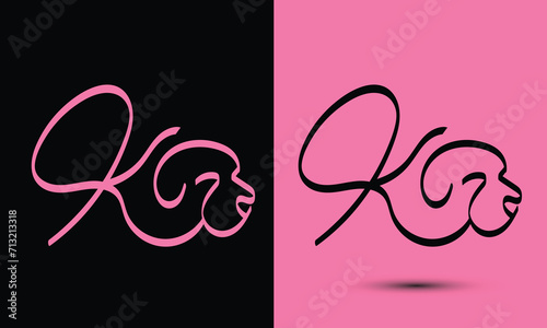 Initial letter k combine with dog head BLACK and PINK