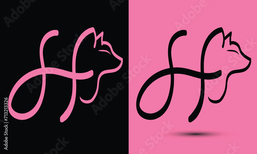 Initial letter H combine with cat head BLACK and PINK