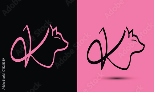 Initial letter K combine with cat head BLACK and PINK