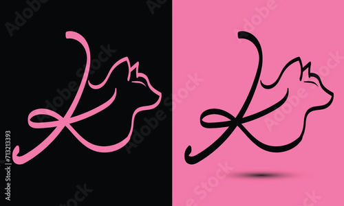 Initial letter K combine with cat head BLACK and PINK